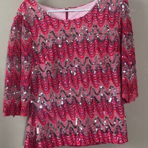 Pink and Red Sequin Zigzag Top - Size M